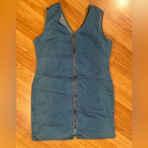 Vintage Denim Front Zipper Mini Dress